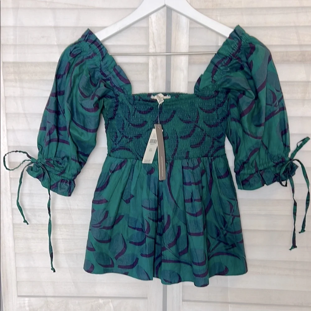 NWT Anthropologie Porridge Jina Smocked Babydoll Top. Size XXS - Picture 1 of 11